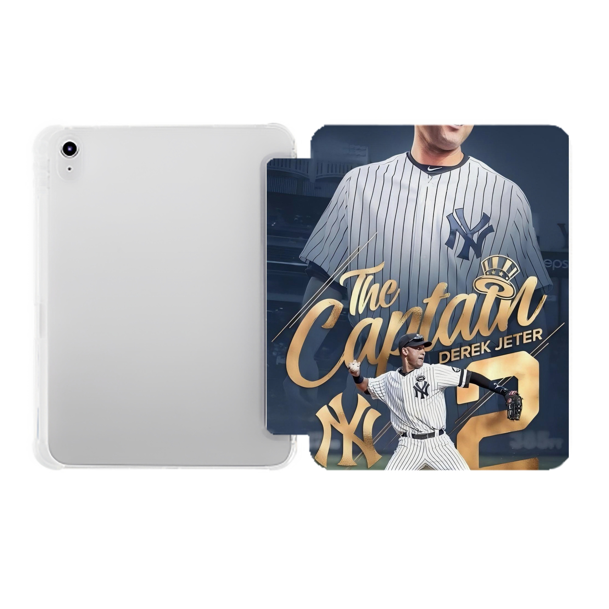 Derek Jeter 29 Premium Tri-Fold PU Leather & Silicone IPad Case With Pencil Slot – Fits 9.5,10.5,10.9 – Adjustable Stand, Slim, Protective